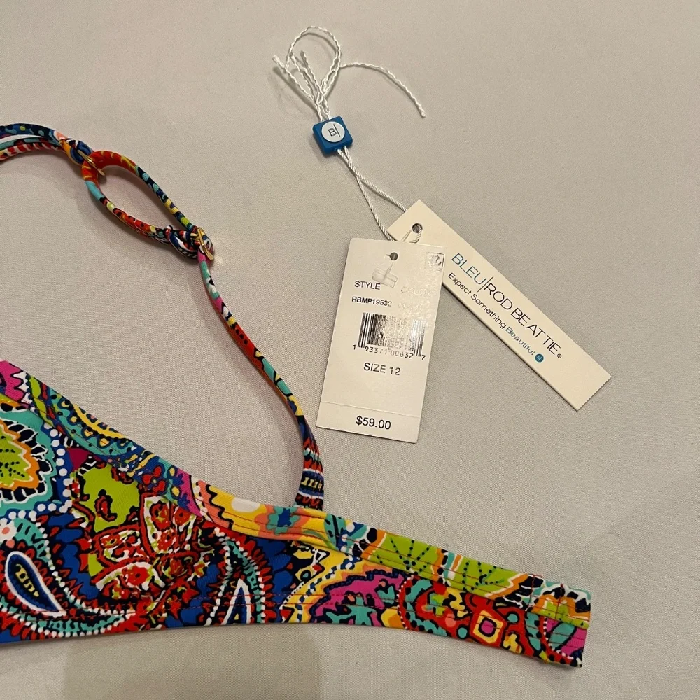 BLEU ROD BEATTIE Twist-Front Bikini Top Multi Paisley Sz 12